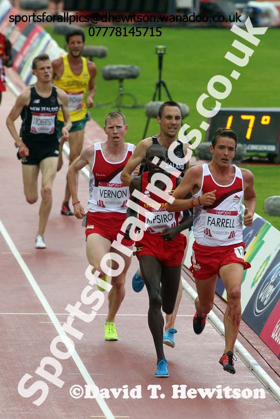 Tom Farrell (England) in the 5000 metres, 2014 Commonwealth Marathon, Glasgow. Photo: David T. Hewitson/Sports for All Pics